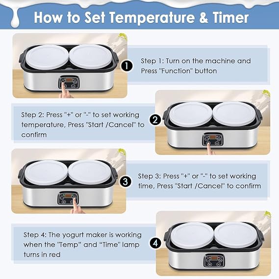 Jiawu 2L Large Capacity Electric Yogurt Maker Machine with Temp Control & Smart Timer, Multi Function Automatic Greek Yogurt Machine, Homemade Yogurt is Easy to Use (US Plug 110V)