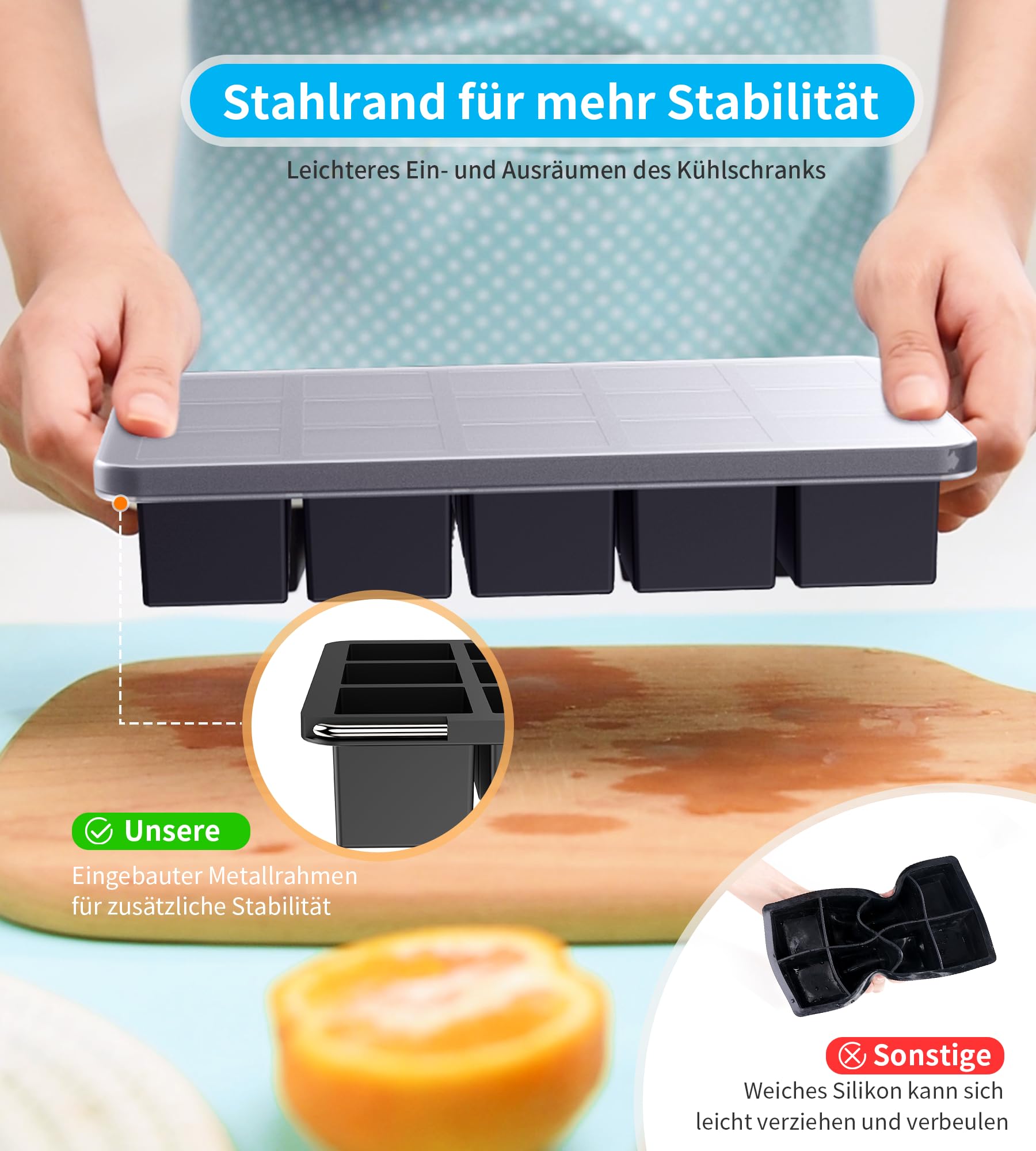 Ankway Foremki do kostek lodu z pokrywką, 2 sztuki, silikonowe pojemniki na kostki lodu, 30 przegródek, 3 cm, nie zawiera BPA, tacka na napoje, mrożone herbaty, lody