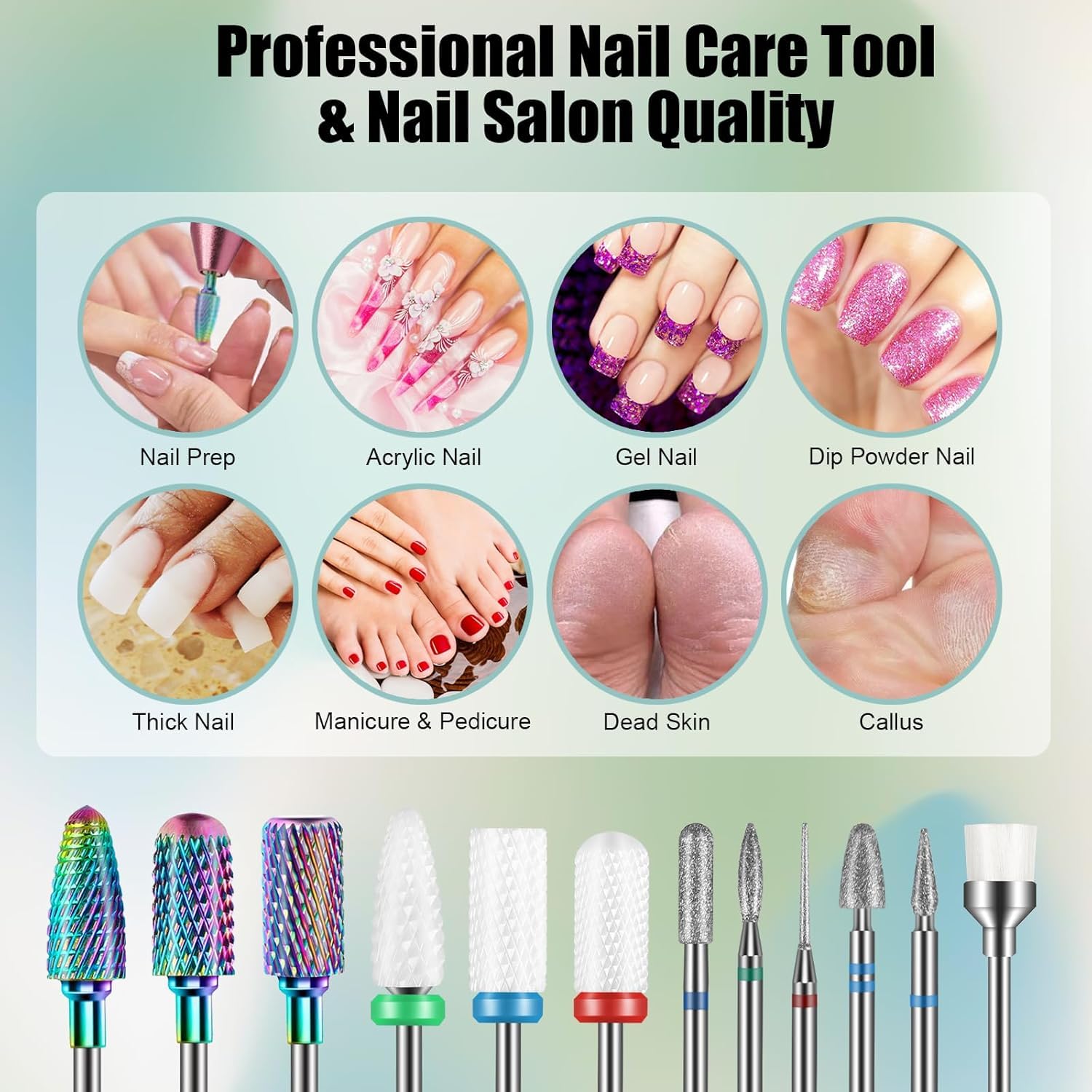 Depvko 13 nakładek do wierteł do paznokci, bity 3/32" do wiertarki do paznokci Nail Tech, węglikowe diamentowe ceramiczne bity do paznokci Efile z pędzelkiem, bity do usuwania skórek do akrylowego