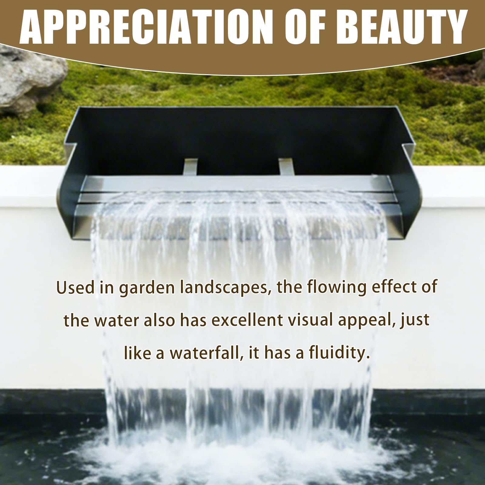 Teich Wasserfall für Gartenteich, 30CM Edelstahl Teichwasserfall Set Garten Teich Brunnen 304 Edelstahl 45W 3000 L/H mit Wasserfall Deko Garten Teich Wasserspiel Patio Terrasse Außente
