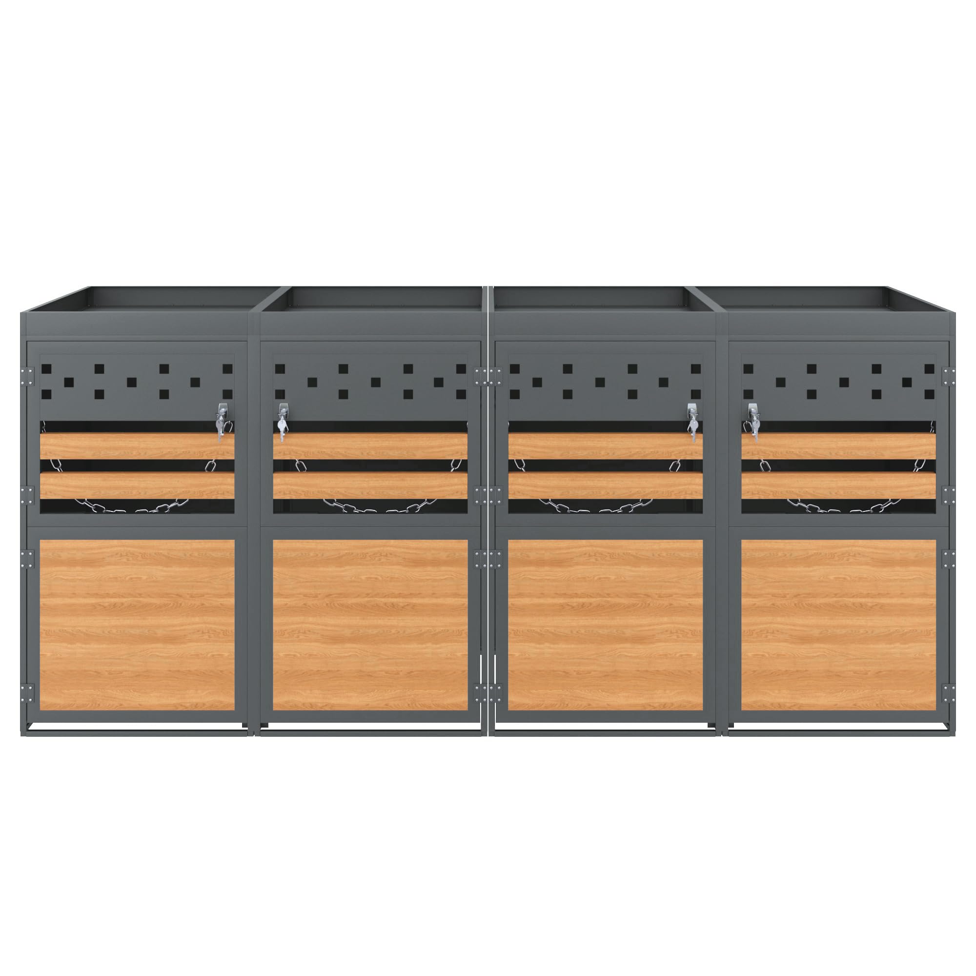 Mülltonnenbox 4er mit Pflanzdach, 120-240 Liter, Anthrazit Tür in Holzoptik inkl. Erweiterungsmöglichkeit,Aufbewahrungsbox für Mülltonnen, Müllbox