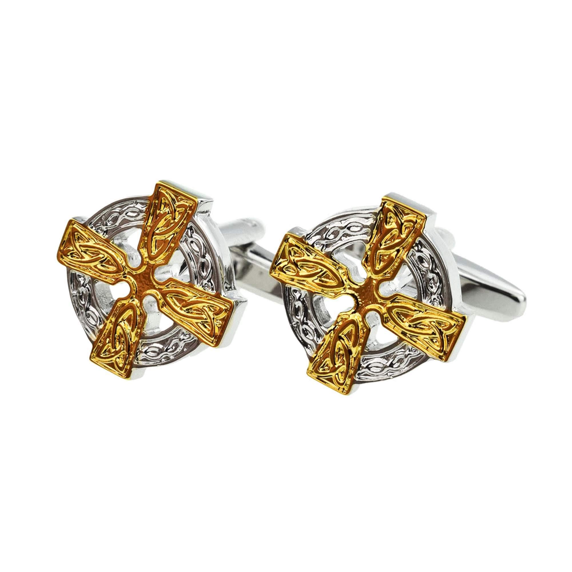 Gtr Rhodium Two Tone Celtic Round Cross Cufflinks Presented In A Box