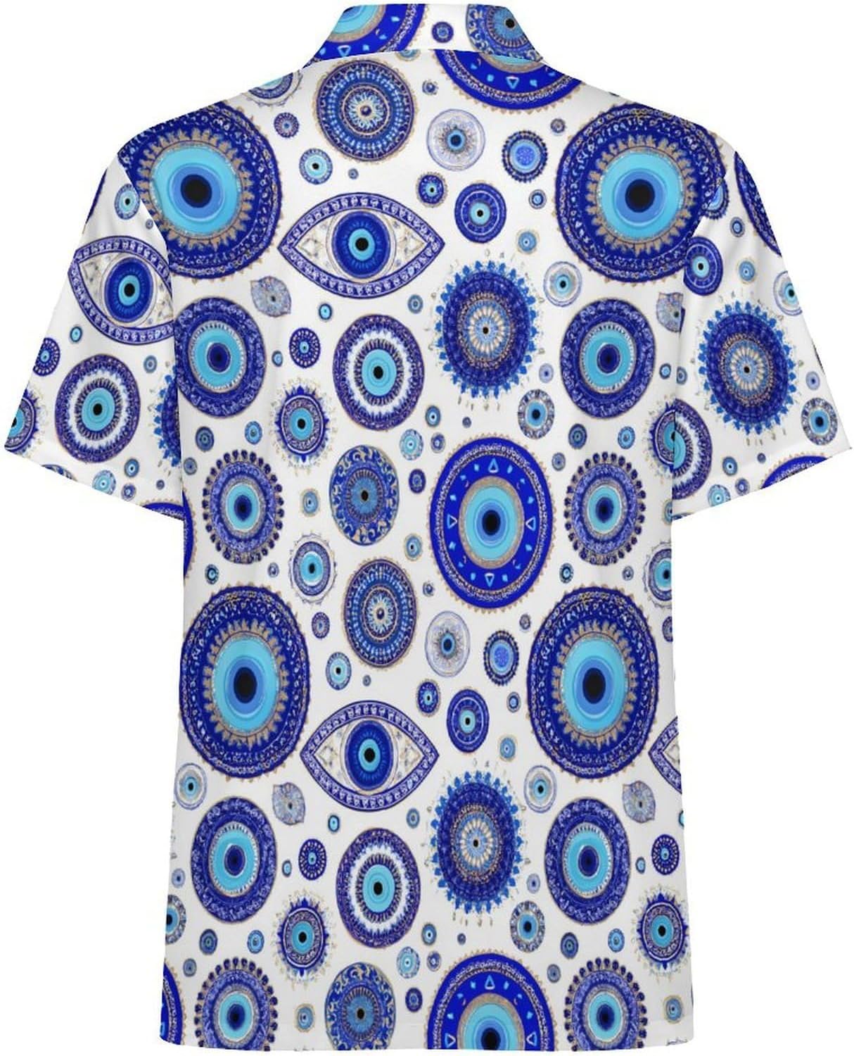 Blue Greek Evil Eyes Men's Shirt Full Zip Up Polo Shirts Hawaiian Tshirts Tops