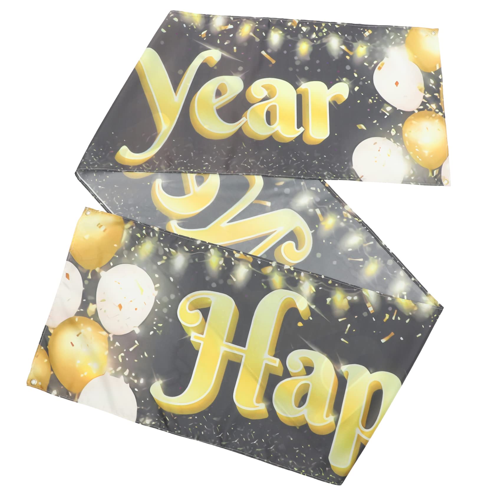 ibasenice Year's Party Decorative Banner Gold Black Festive Yard Flag Home Supplies