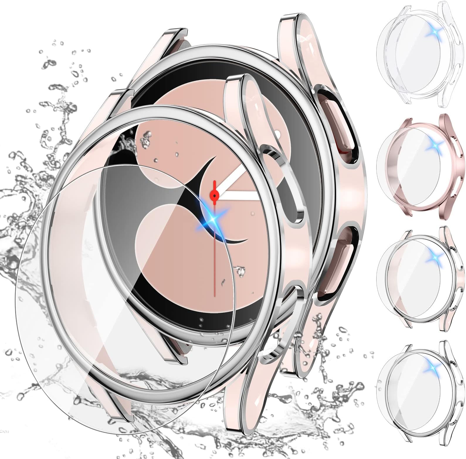 Tensea Multipack for Samsung Galaxy Watch FE 2024/5 2022/4 2021 Screen Protector Case 40mm Accessories, Hard PC Bumper/HD Anti-Fog Tempered Glass Protective Film, Face Cover Set