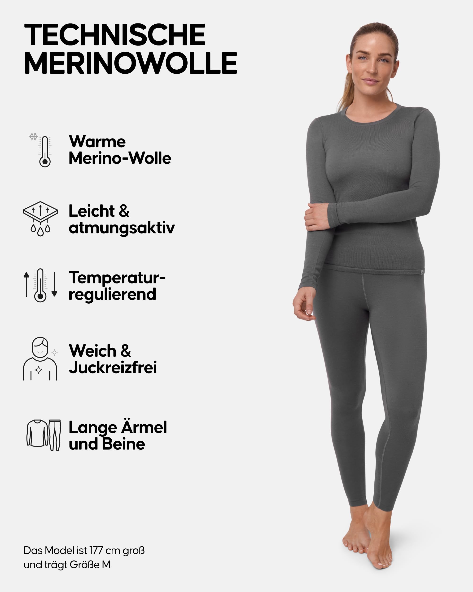 DANISH ENDURANCE Merino Thermounterwäsche Damen, Premium Skiunterwäsche, Funktionsunterwäsche Set, Warm & Atmungsaktiv, Merino Unterwäsche Damen