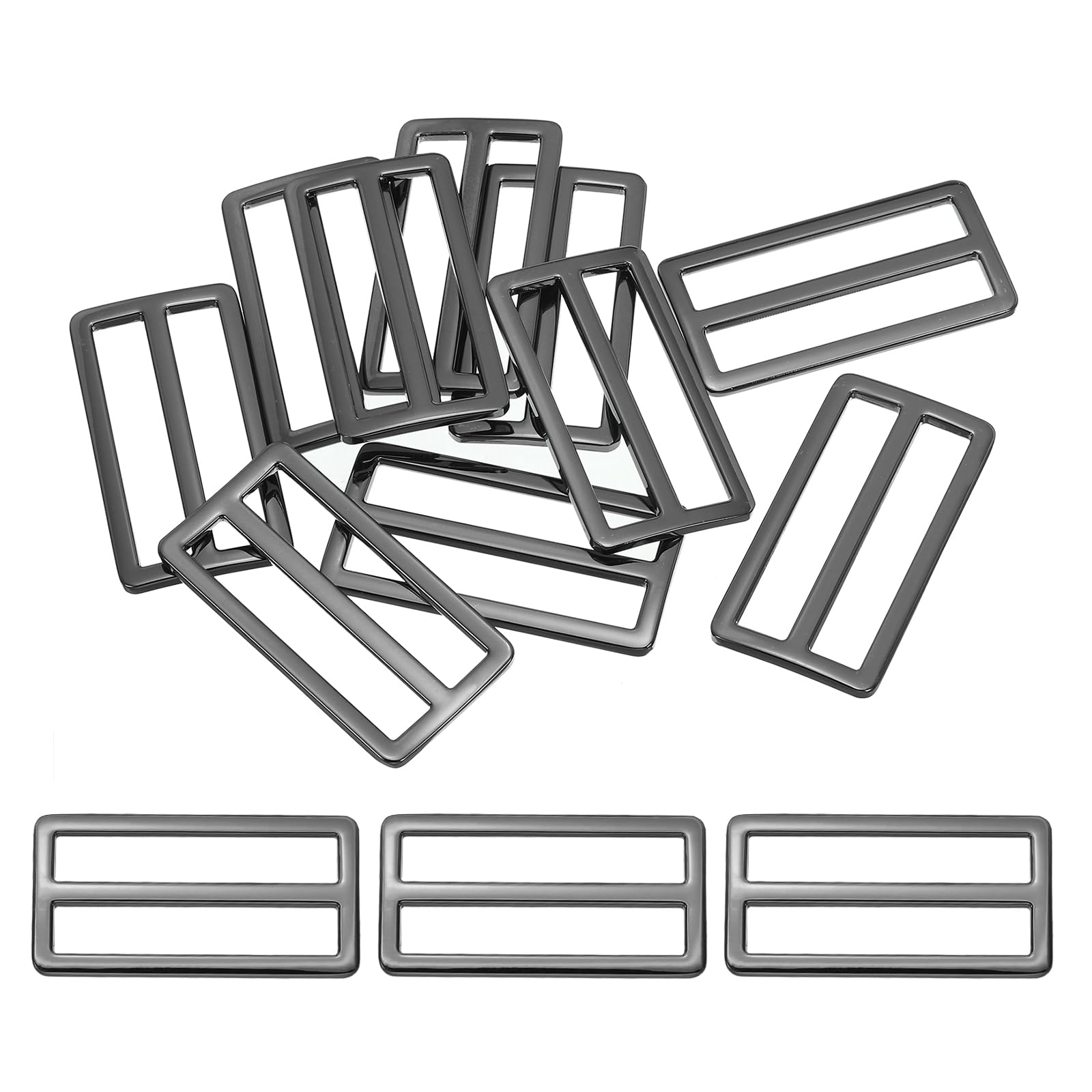 PATIKIL Flat Metal Slide Buckle 2 Inch / 50mm, 10 Pcs Tri-glide Sliders Webbing Strap Belt Adjuster for Strap Keeper Leathercraft DIY Bag Belt Purse Making Black