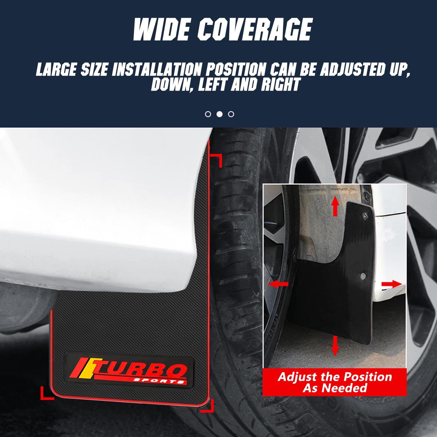 Universal Mud Flaps Fits Most SUVs/MPVs, Not Full-Size SUVs- Standard Size 4-Piece Soft Glue Fenders Splash Guards Set, Heavy Duty Flexible Mudflaps, Dirt/Slush Protection Black with Logo Turbo