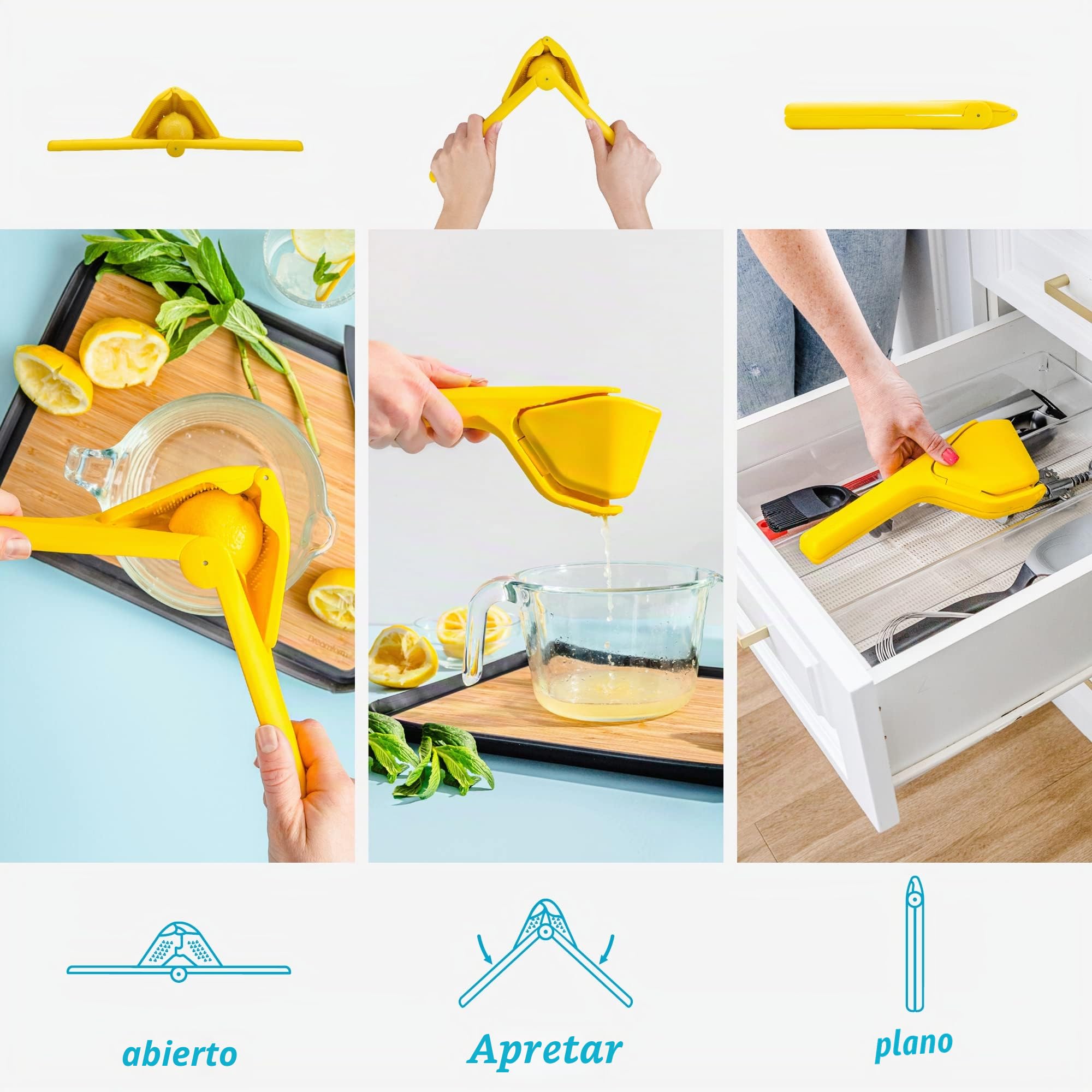 Exprimidor de limón Dreamfarm Fluicer 10 pulgadas manual plegable con pivote lateral