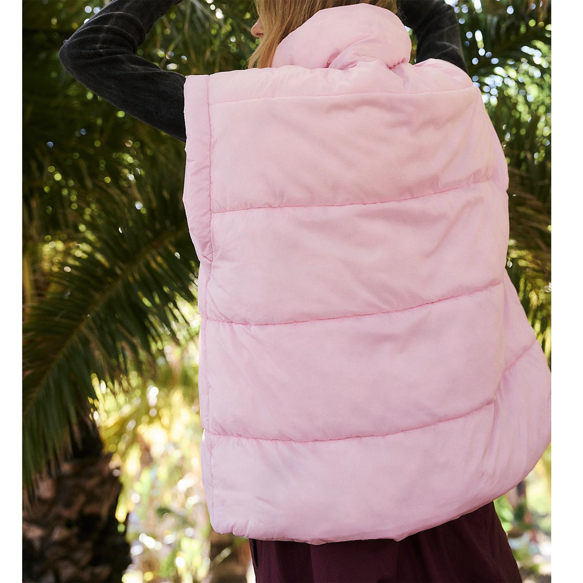 Songling Womens Oversized Puffer Vest Stand Collar Full Zip Sleeveless Bubble Puffer Vest Quilted Padded Warm Coat Outwear: X-Small Pink