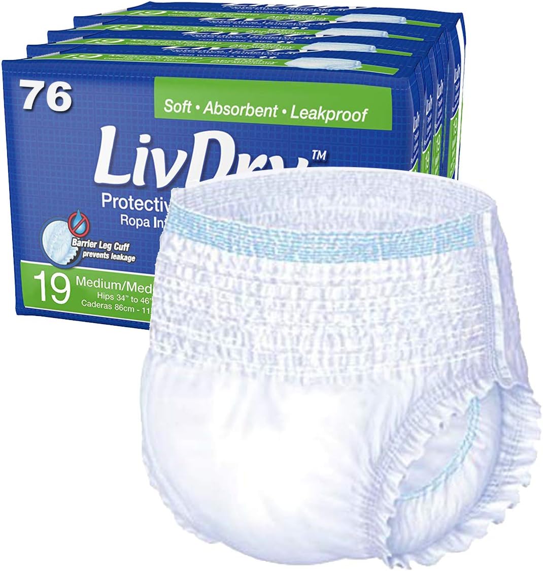 LivDry Adult Incontinence Underwear, Extra Absorbency with Overnight Comfort Bundle - Medium, Case (simulator to)