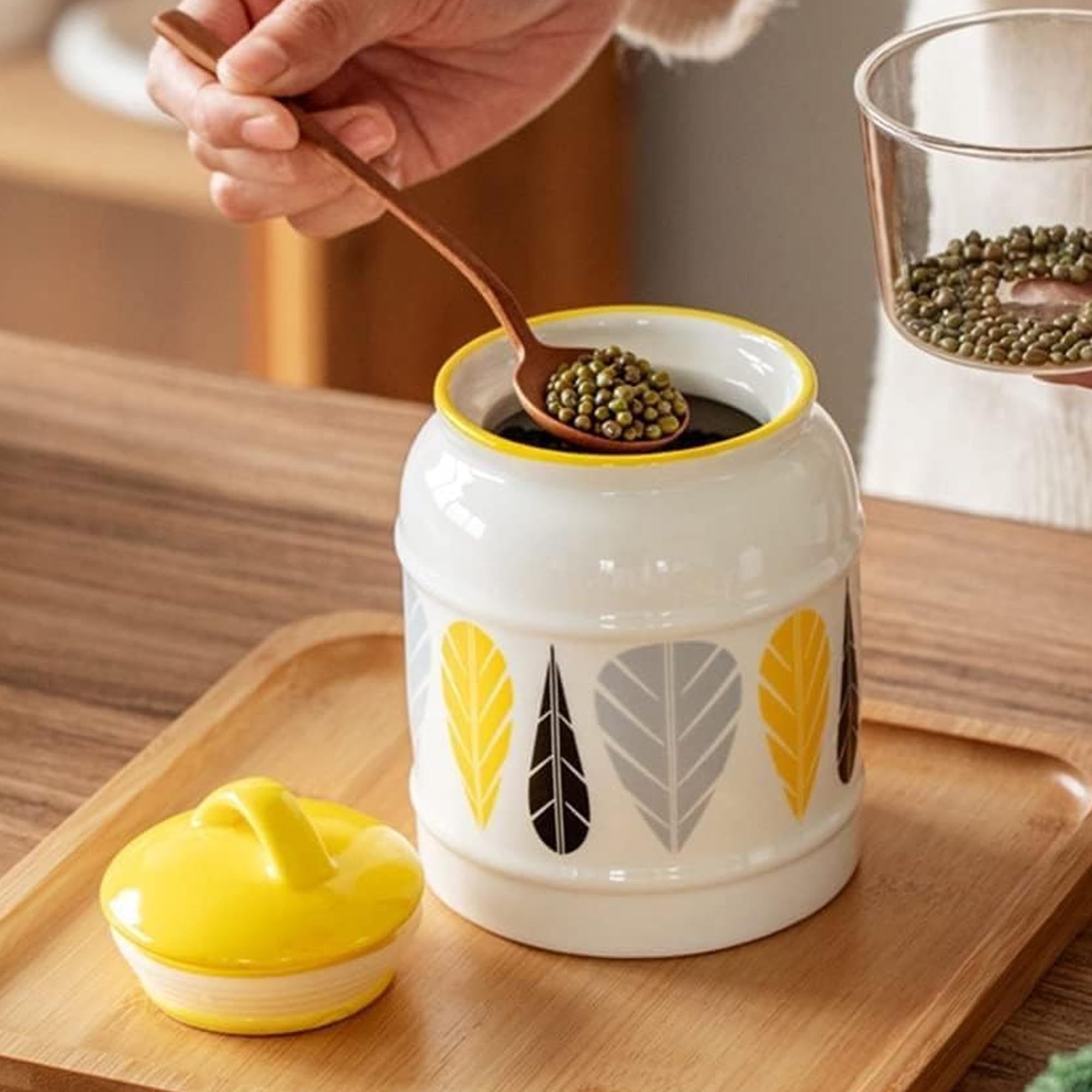 The Better Home Ceramic Jars For Kitchen Storage With Lid | Airtight Ceramic Container | Multipurpose Jar for Pickle Grains Pulses | 2.5 Litre (Yellow-2.5L)