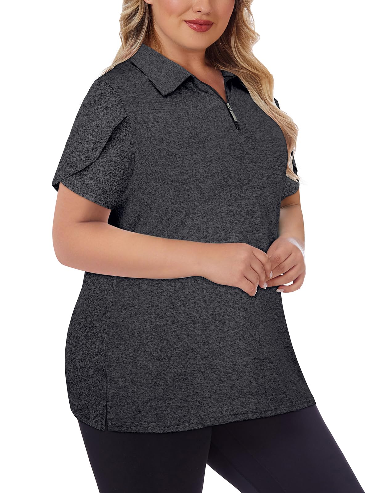 Tanst Sky Damen-Golf-Polo-Shirts, Übergröße, Reißverschluss, kurzärmelig, lockere Passform, LSF 50+, Tennis-Workout-Bekleidung, XL-5XL