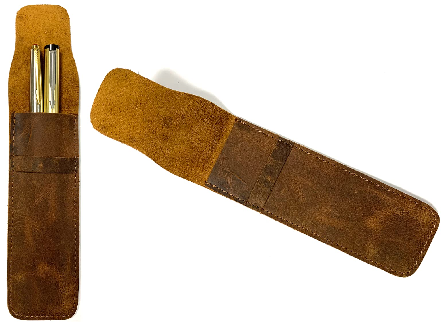 The Antiq Leather Pen Case, Pen Protector for Fountain Pens, Pen Holder, Pencil Case, Handmade 2,3 Pen Pouch Genuine Leather (Brown, 2 Pen)