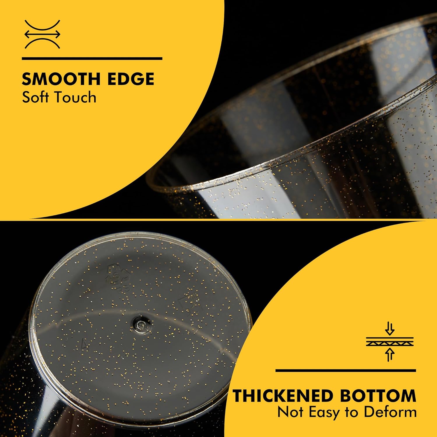 RACETOP 100 Pack 9 oz Gold Plastic Cups Tumbler, Disposable Cups with Gold Glitter for Party, Heavy-duty Clear Plastic Wine Glasses, Disposable Wedding Cups - Image 5