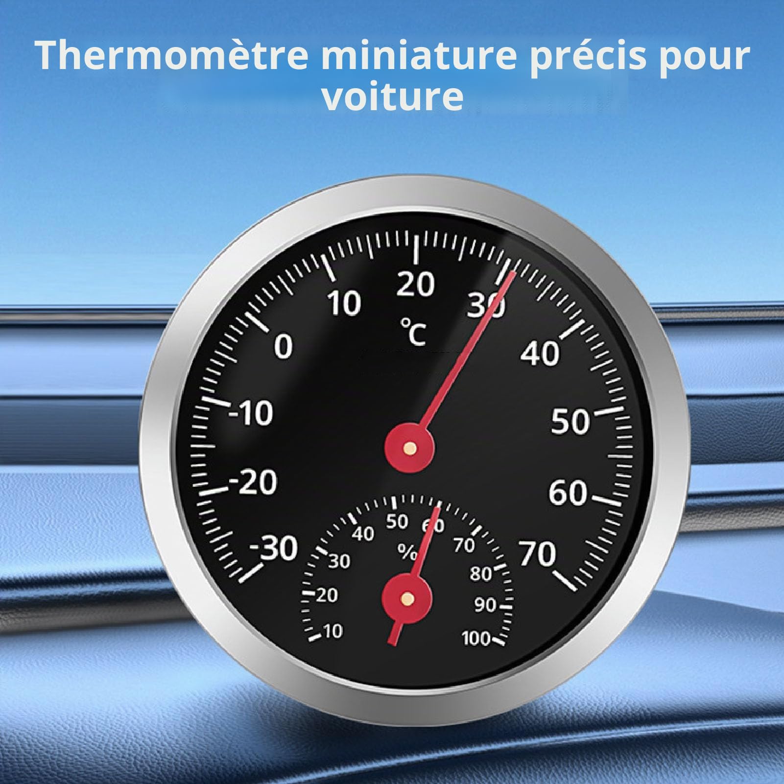 VBESTLIFE Hygromètre de Thermomètre en Voiture, Mécanique sans Batterie Compteur Extérieur Intérieur avec Haute Précision -30 ° C à 70 ° C pour la Maison, la Voiture, la Serre