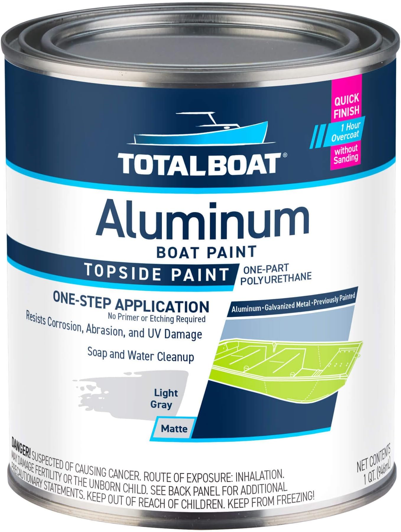 TotalBoat Aluminum Boat Paint | Durable, Fast-Drying Marine Paint for Canoes, Jon Boats, Dinghies, Pontoons, Hunting Blinds, and Trailers | Light Gray, Quart