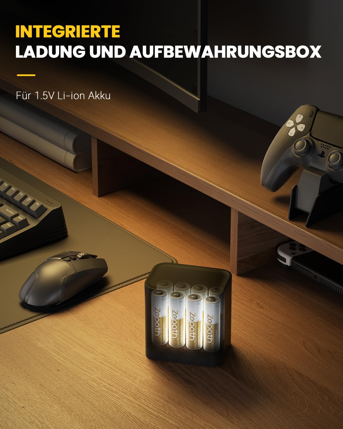 8xAA Wiederaufladbare Lithium Akkus mit Ladegerät, 3600mWh Hohe Kapazität 1.5V AA Batterien, Lang anhaltende wiederaufladbare AA Li-ion Batterie mit Integrierter Charing Aufbewahrungsbox