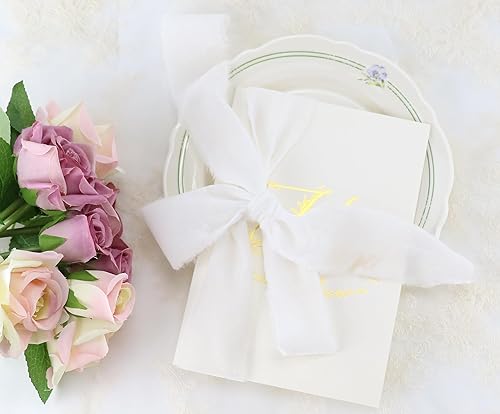 Miniatura 8 de MAYREEL Cinta de terciopelo blanco de 2 pulgadas rasgada a mano, borde deshilachado de seda blanca nieve para ramos de novia, invitaciones, boda,