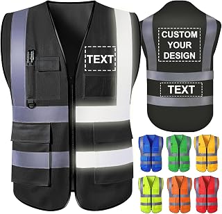 Custom Safety Vest for Men with Logo Pockets High Visibility Reflective Vests Construction Security Workwear