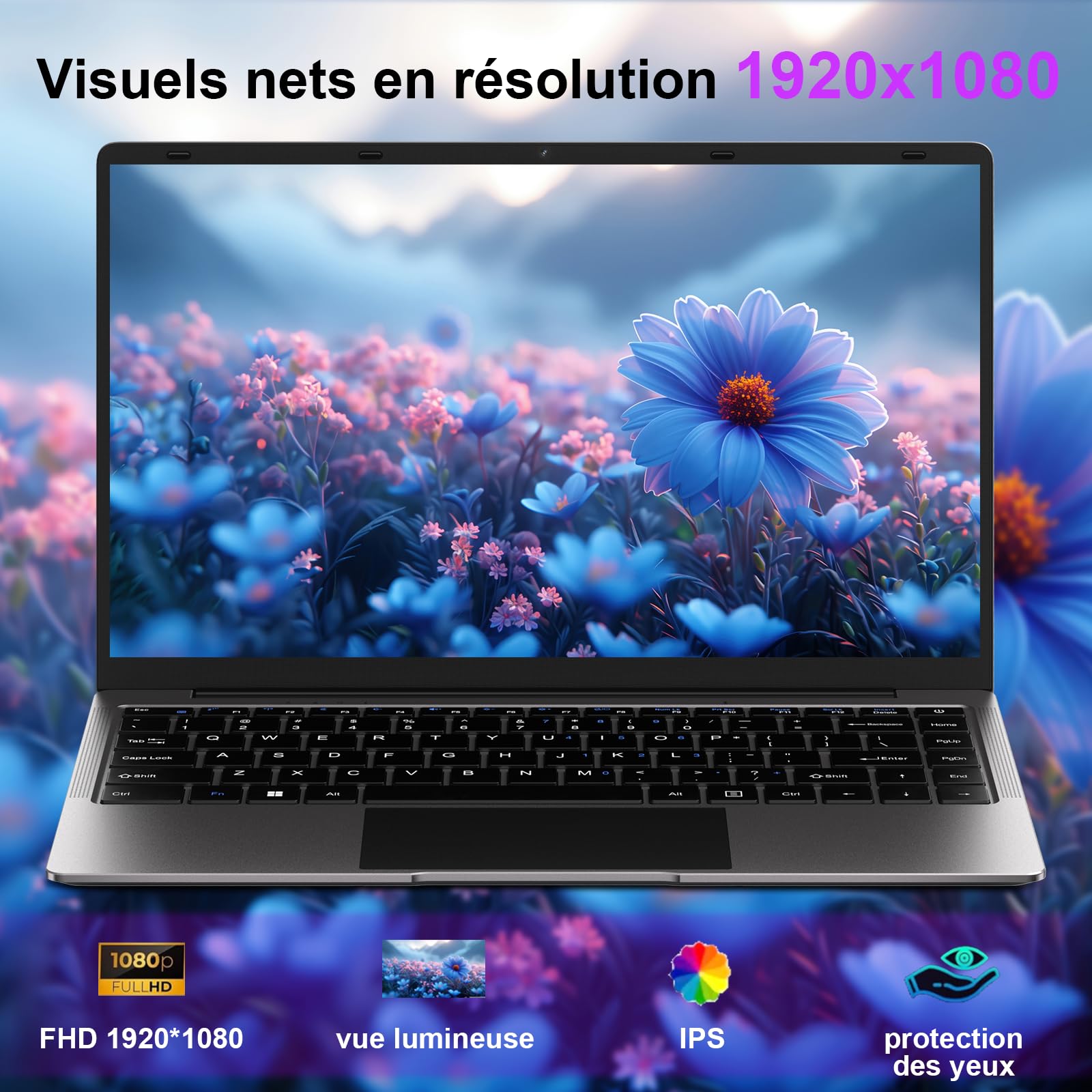 bvate Ordinateur PC Portable 14 Pouces 8+256Go Win11 Celeron N4020 Support 1 to SSD Expansion 2.4G+5G WiFi Bluetooth 4.2 USB HDMI 1920 x 1080 FHD Membrane de Clavier AZERTY - Argent-005