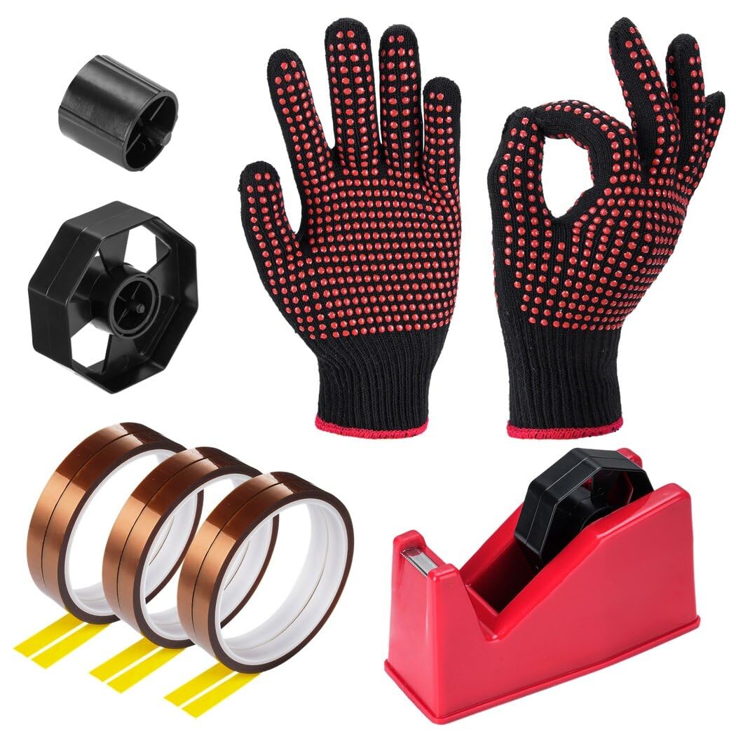 Wärmeübertragungs-Set mit Spender, Handschuhen und hitzebeständigen Klebebändern für Sublimation, inklusive Doppelrollenspender und sechs Klebebändern