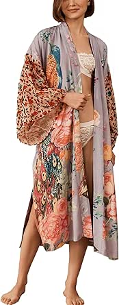 Cardigan Lungo Donna In Cotone - Copricostume Bohemien, Kimono Da Spiaggia Taglia Unica - Foto 13