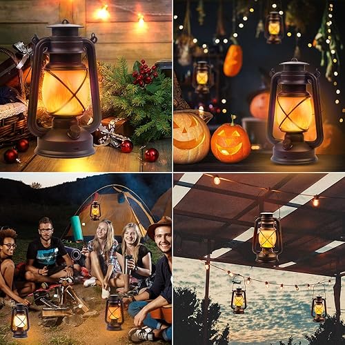Miniatura 5 de Linterna LED de camping alimentada por pilas, linterna colgante al aire libre, llama parpadeante, recargable, faroles retro, control remoto, 4