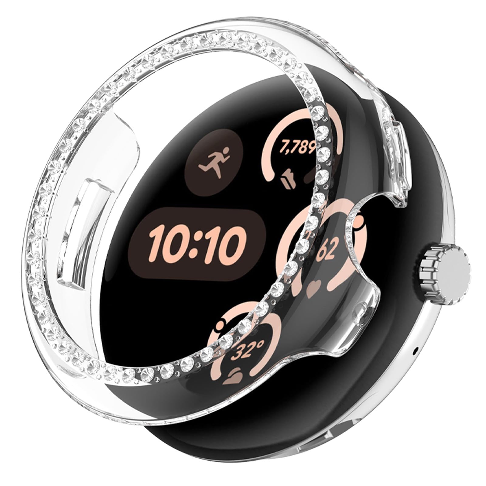 CIOODDW for Google Pixel Watch 1/2/3/4 41mm 45mm カバー ダブルダイヤモンド キラキラ 超簿軽量 PC素材 耐衝撃 装着簡単 google pixel watch 対応 可愛い 傷防止 簡単に取り付け・取 全面保護 グーグルピクセルウォッチ ダイヤモンド ケース(Pixel Watch 3 45mm,クリア,液晶フィルムなし)