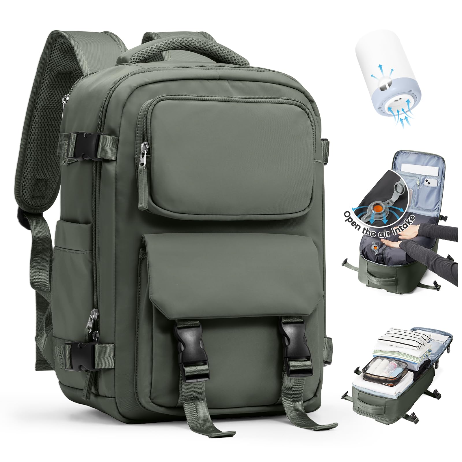 SZLX Zaino Ryanair 40x30x20 Sottovuoto con Pompa Zaino Ryanair 40x20x25 Donna Zaino da Viaggio Wizzair Bagaglio a Mano Uomo per Laptop da 14 Pollici Borse da Cabina 45x36x20 Easyjet con Porta Scarpe