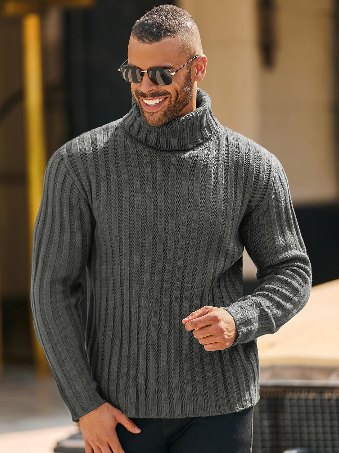 Runcati Mens Chunky Turtleneck Sweaters Cable Knitted Casual Slim Fit Fall Winter Warm Pullover Sweater - Image 2