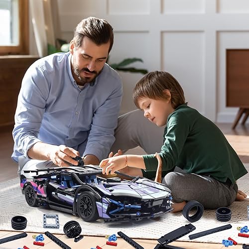 Miniatura 6 de Automóvil de construcción STEM, bloques de construcción 114 y juguete de construcción, autos Lambo coleccionables súper técnicos, regalos para niños