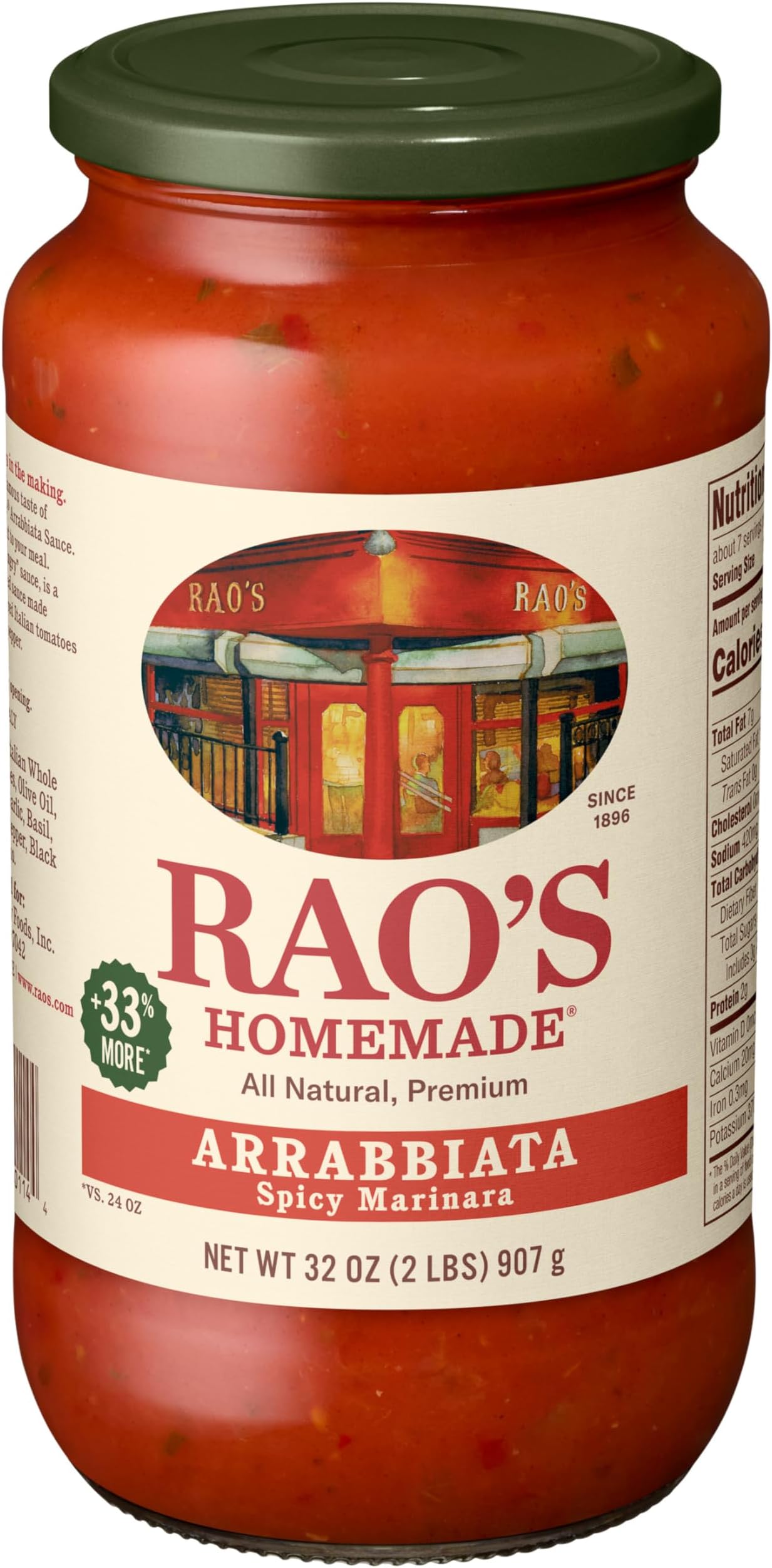 Rao's Homemade Arrabbiata Sauce, 32 oz, Tomato Sauce, All Purpose, Keto Friendly Pasta Sauce, Premium Quality Tomatoes from Italy & Crushed Red Pepper