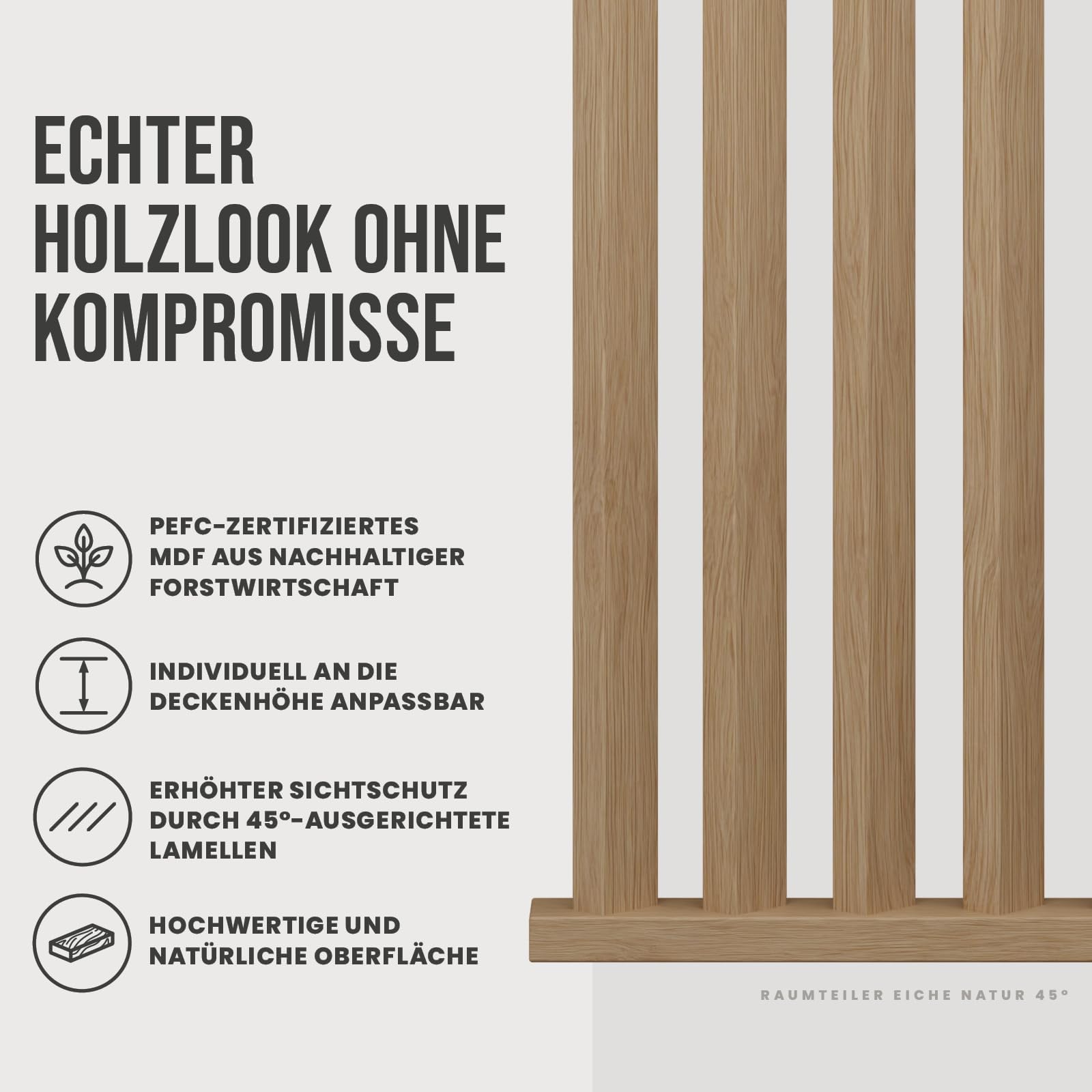 KGM Komplett-Set Raumteiler 45° - Eiche Natur - MDF foliert - 100 x 270 cm