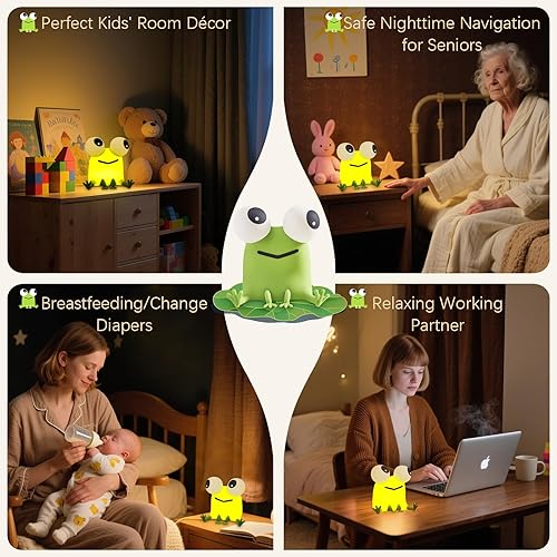 Miniatura 5 de Linda luz nocturna de rana, lámpara de ranas de ojos grandes y blando para niños, regalos de moda, juguetes de moda, luz nocturna LED de silicona