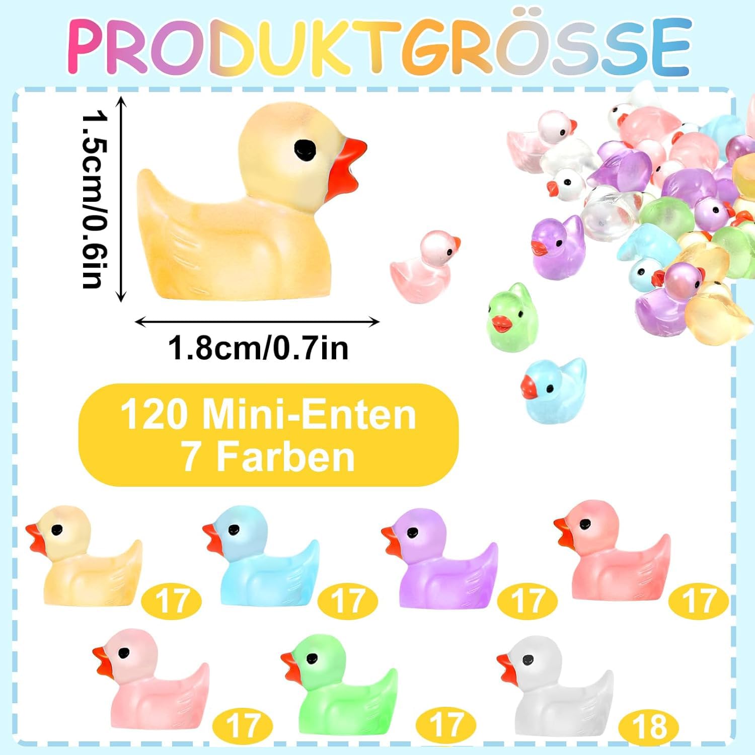 120 Stück Mini-Harz-Enten – Bunte Dekofiguren Für Garten, Puppenhaus & DIY