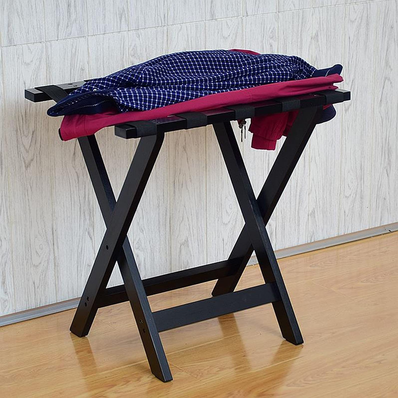 Étagère à bagages en bois pour chambre et hôtel noir