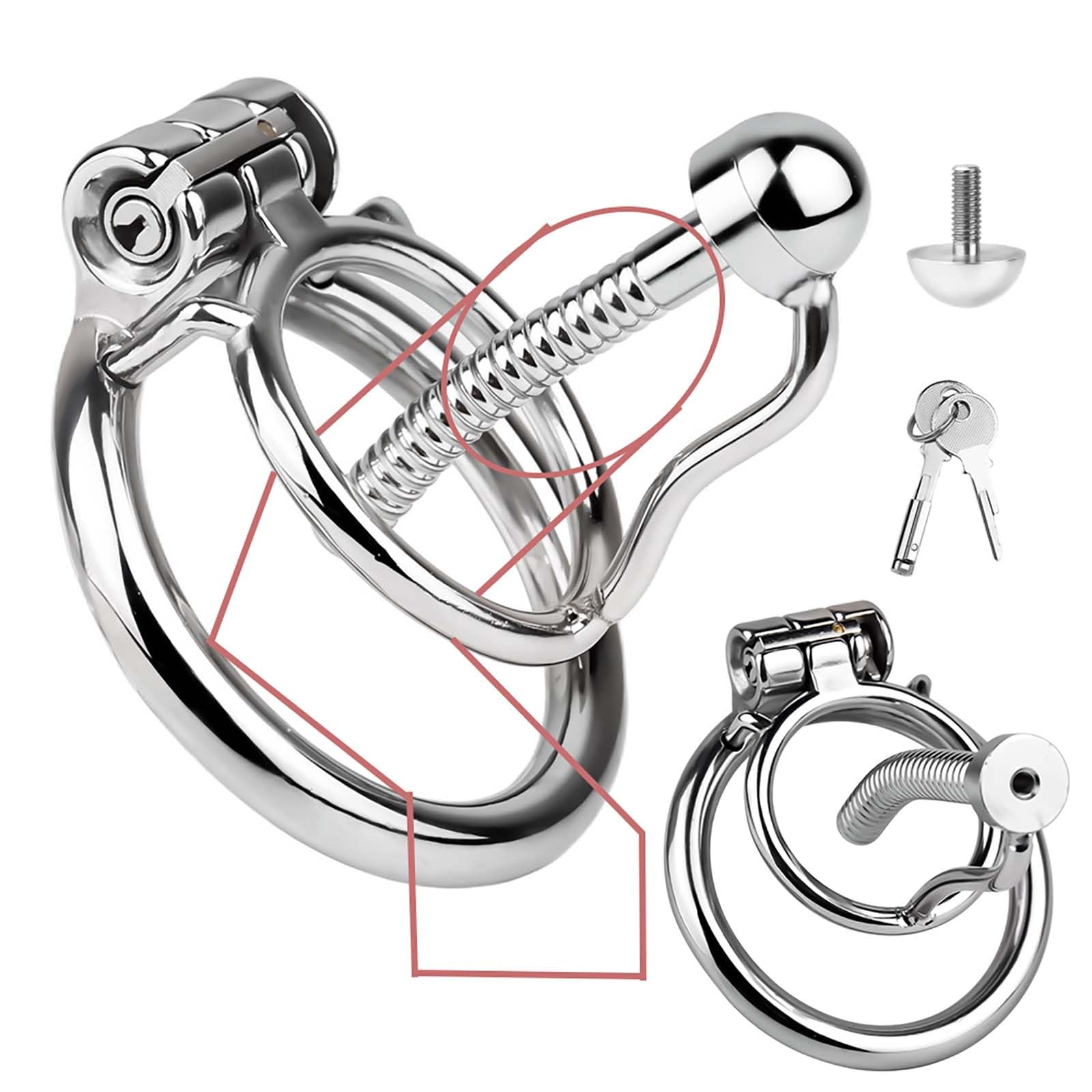 Asta di sondaggio cava liscia in acciaio inossidabile, dilatatore maschile squisito per una facile minzione con anello di ritenzione, 3 misure opzionali -D59IT (S, 50mm ring)