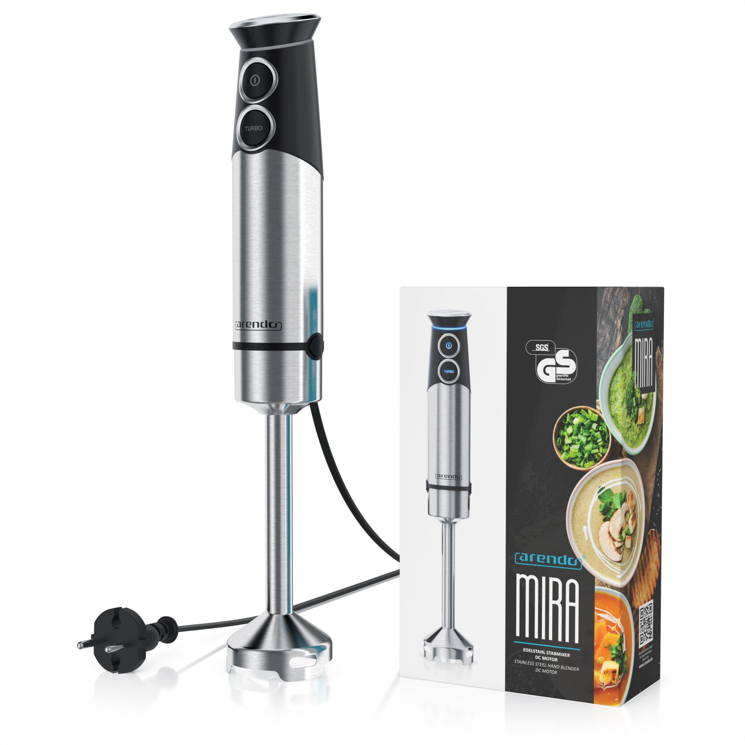 Arendo - Stabmixer Edelstahl - elektrischer Pürierstab 1500 Watt - - stufenlose Geschwindigkeit - Turbotaste - Rührstab für Babynahrung, Suppe, Smoothies, Püree, Saucen