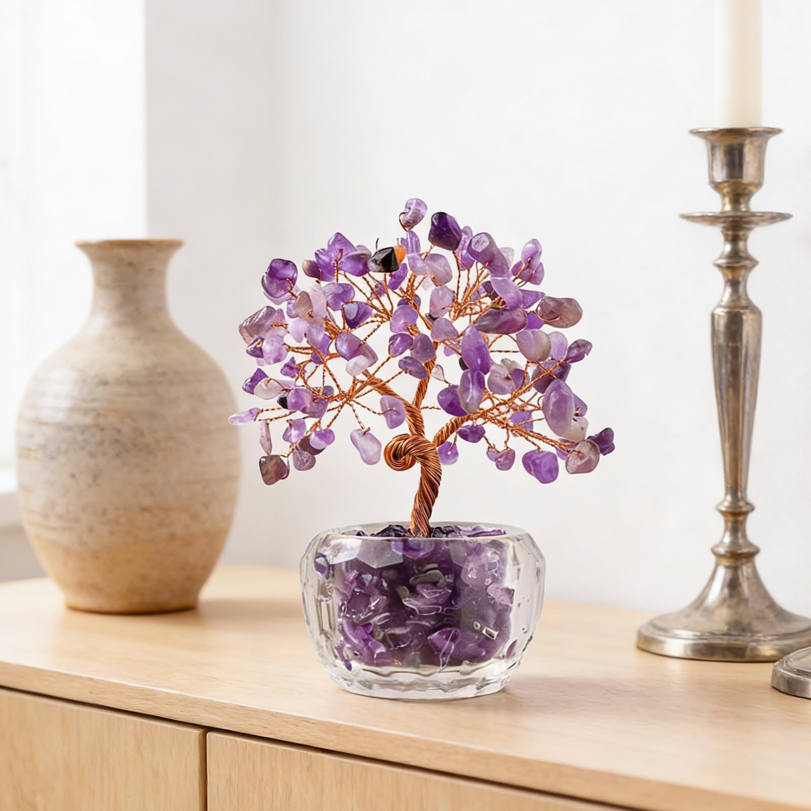 Árbol de la Vida de Amatista - Árbol del Dinero de Piedra Natural, Decoración Feng Shui para Casa Oficina, Regalo Espiritual