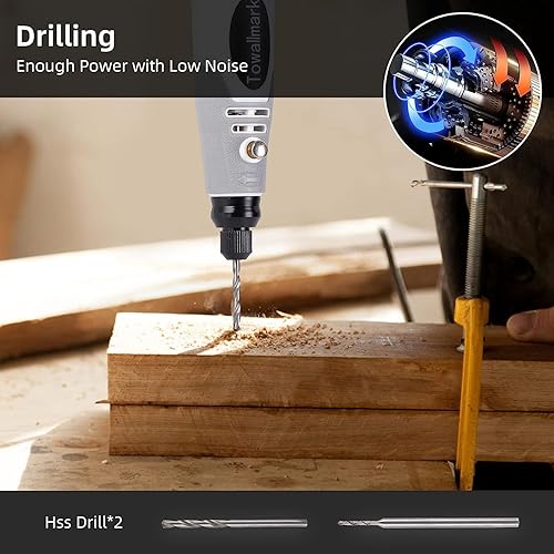 Miniatura 3 de Towallmark - Kit de herramientas rotativas inalámbricas de 3.6 V con 50 accesorios, 3 velocidades ajustables, carga USB, mini herramienta giratoria