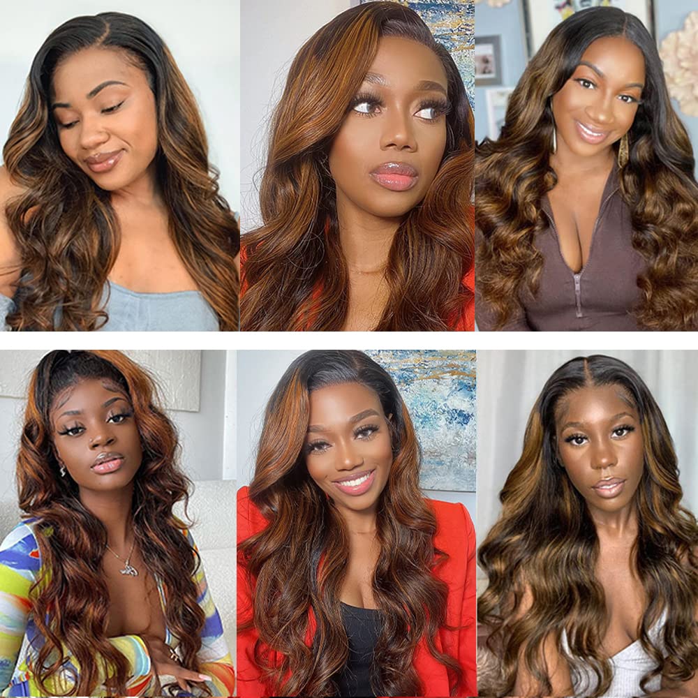 Photo 1 of P4/30 Highlight Chocolate Bundles Body Wave Bundles Human Hair 16 18 20 Inch Unprocessed Brazilian Virgin Hair Weave 3 Bundle Brown Human Hair Extensions 50 Grams Per Bundle