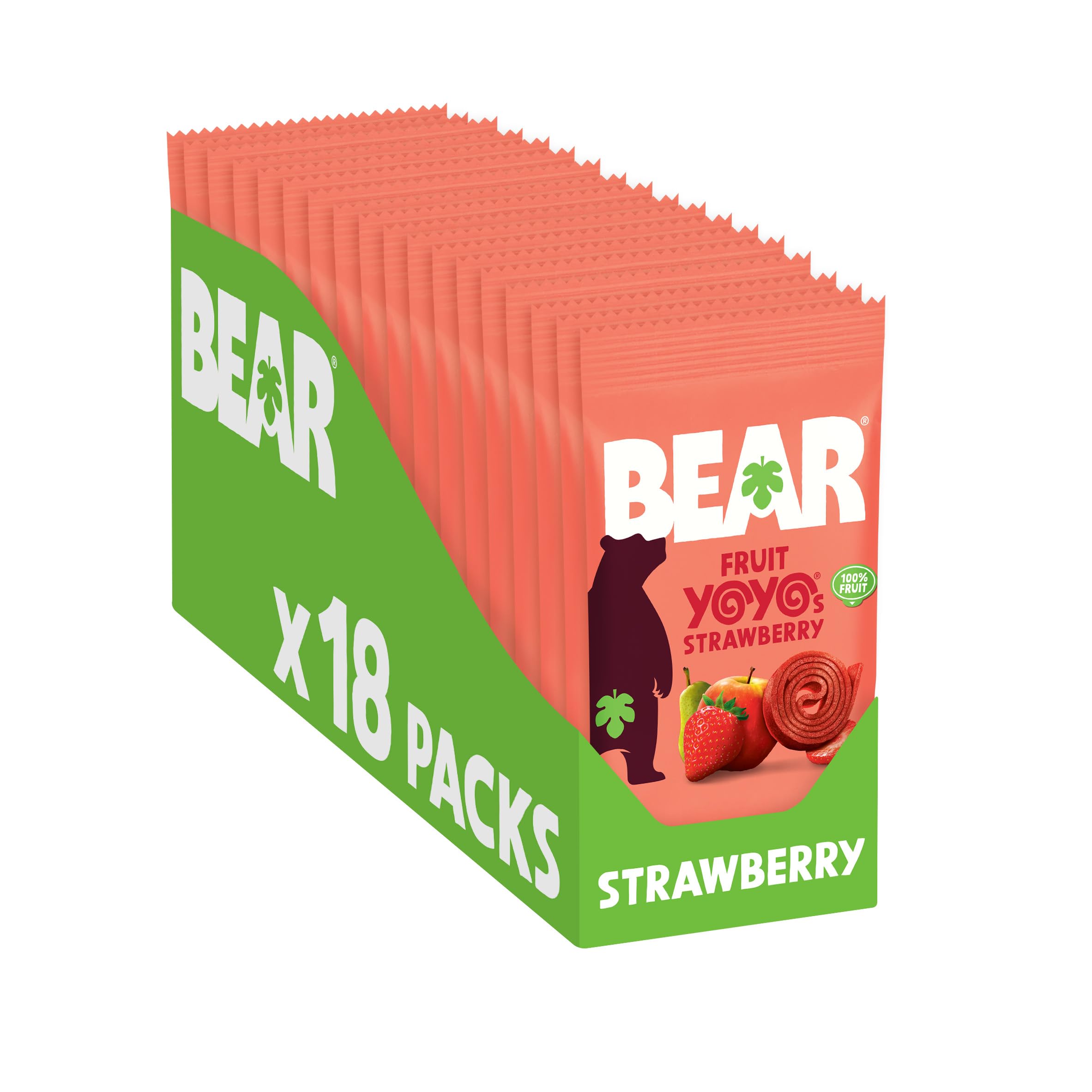 Bear Pure Fruit Strawberry Yoyos 20G X18 – Strawberry Flavored Fruit Snack, 18-Pack