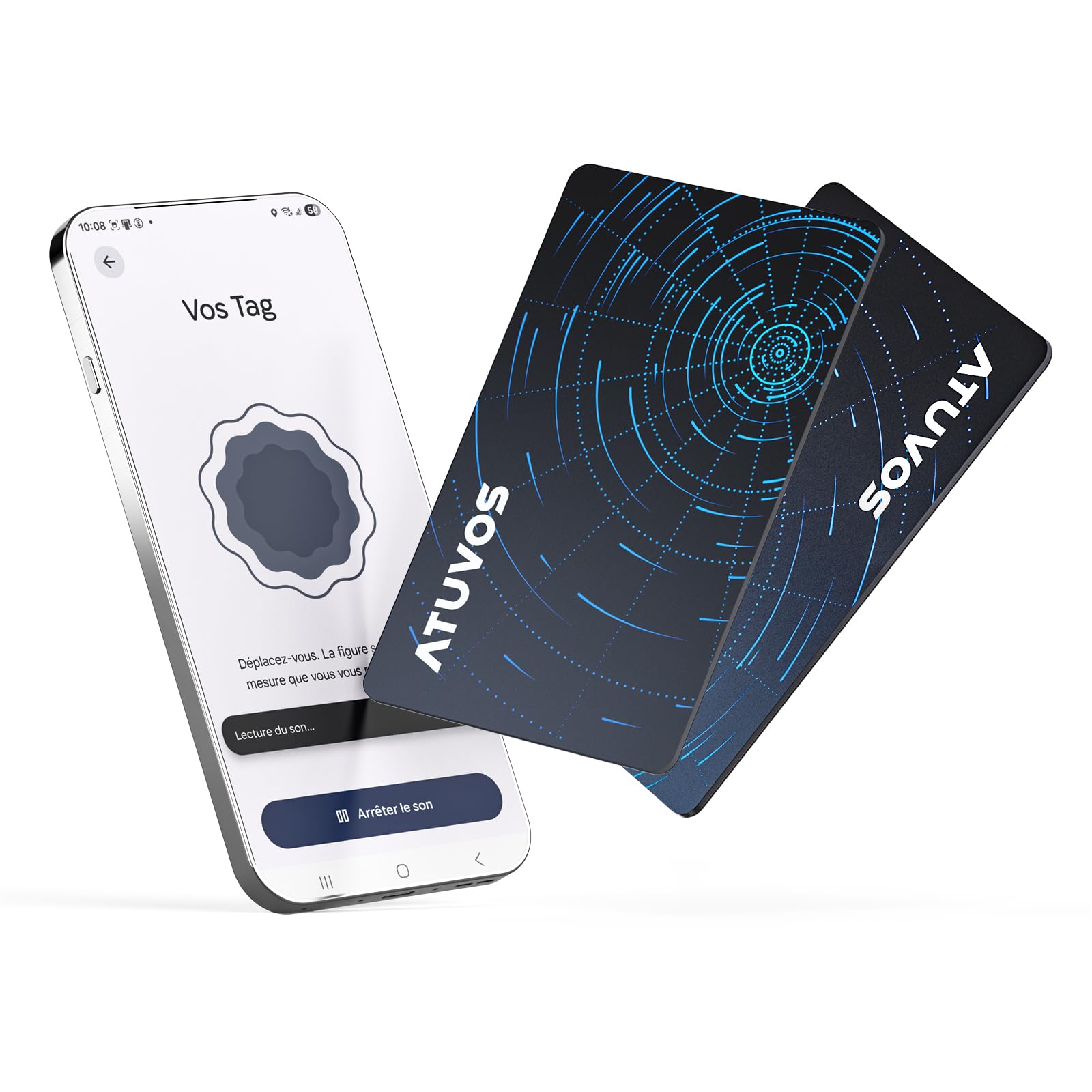 ATUVOS Air Tag Traceur Lot de 2 Système Double, Wallet Tracker Carte Ultra-Fin Compatible avec iOS Apple et Android Google Localiser App, Localisateur Intelligent pour Portefeuille/Valise/Sac/Bagages