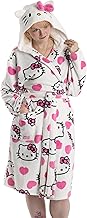 Hello Kitty Women's Hooded Robe in White | Cosy Fleece Loungewear with Pink Accents and Long Sleeves | Cartoon Character Design | Perfect for Relaxed Days