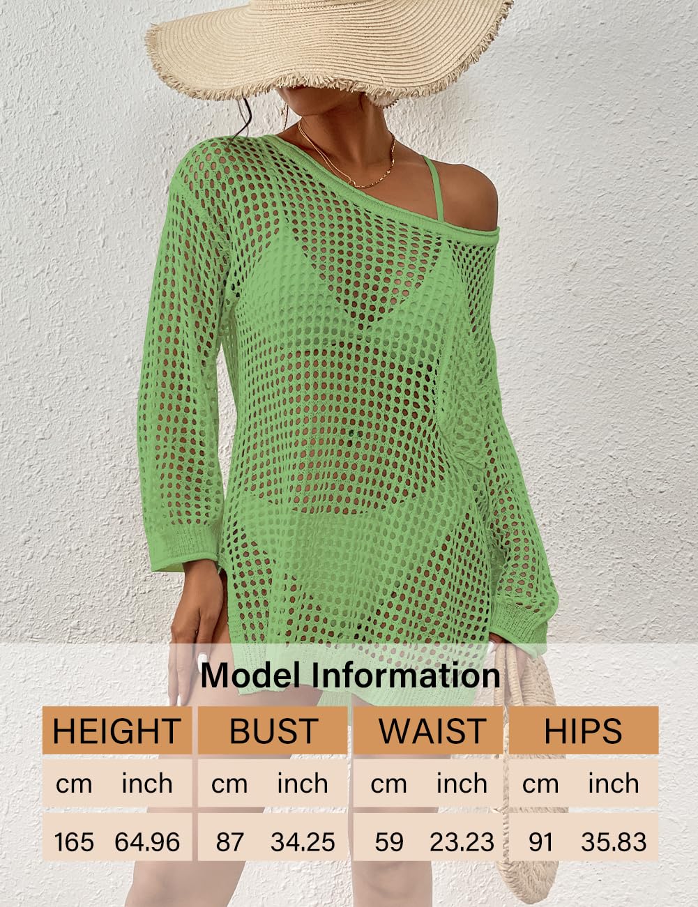Bsubseach Crochet Cover Up for Swimwear Women Pool Swimsuit Coverup Long Sleeve Beach Knit Tops: Grass Green