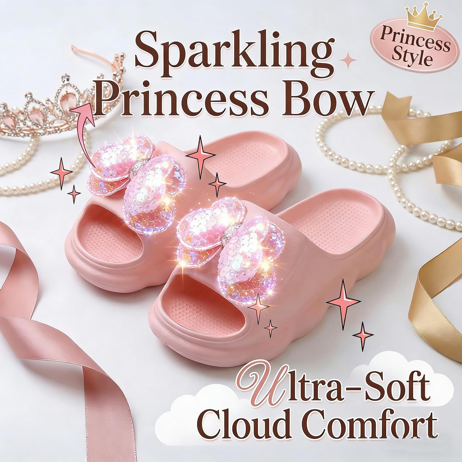 Girls Slide Sandals Sparkly Kids Summer Slippers Slip On for Outdoor Beach Pool Shower Shoes(Toddler/Little Kid) - Image 3