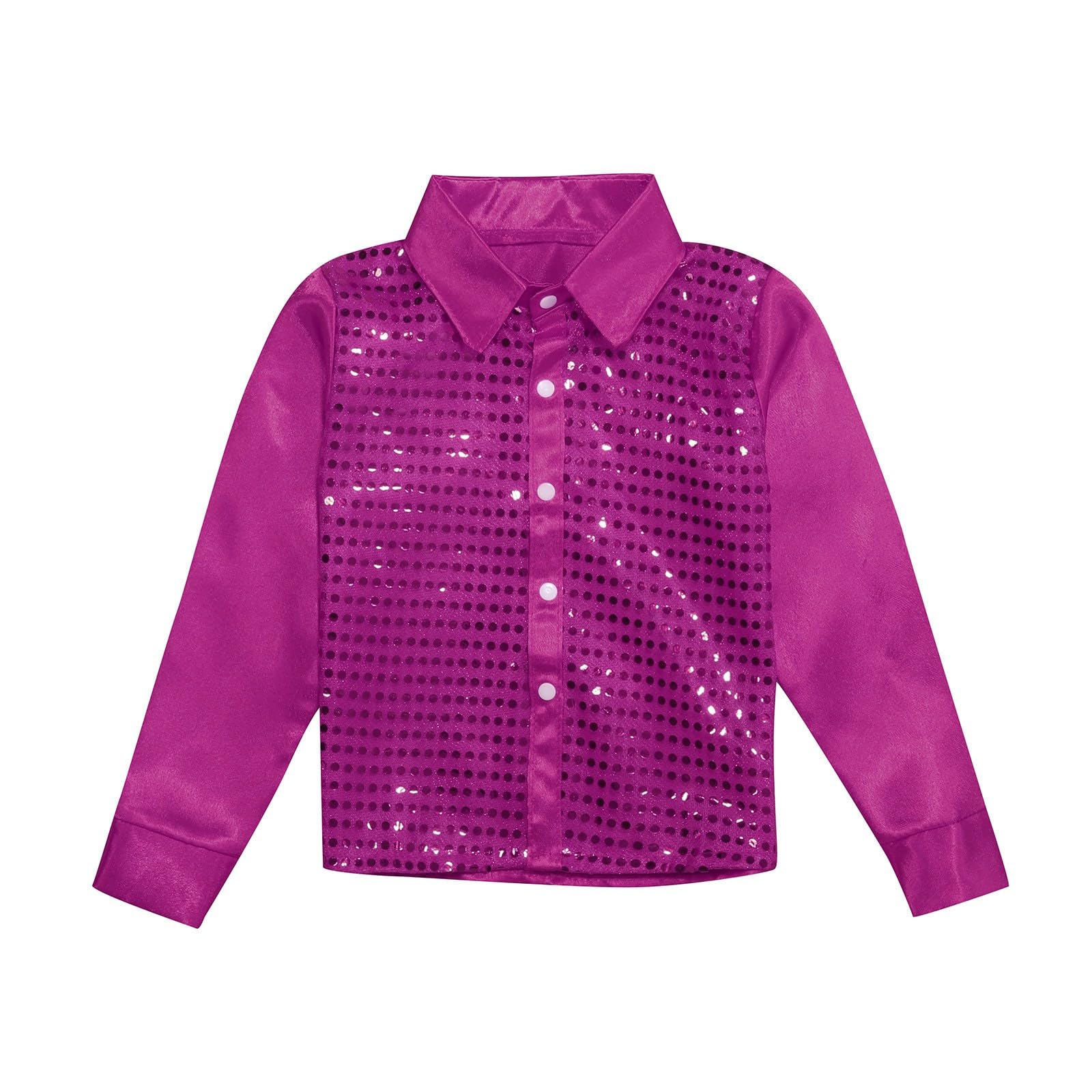 Disfraz de jazz con camiseta de manga larga de lentejuelas brillantes y botones unisex