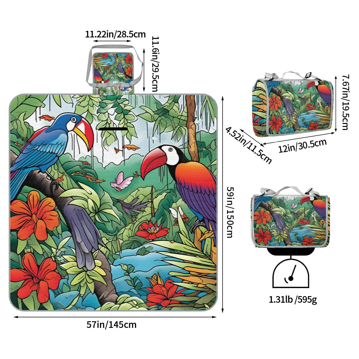 Manta de picnic de 150 x 145 cm, manta de playa plegable para exteriores, impermeable, para playa, camping, senderismo, picnic