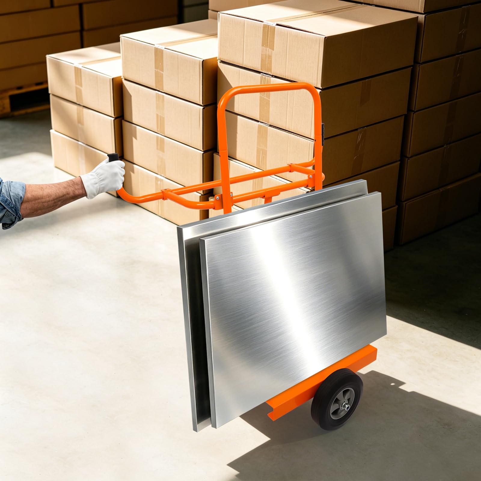 Carrello per piastre, portata 300 kg, carrello per piastre con 4 ruote, carrello di trasporto per il trasporto di pannelli, finestre, pannelli di legno (arancione)
